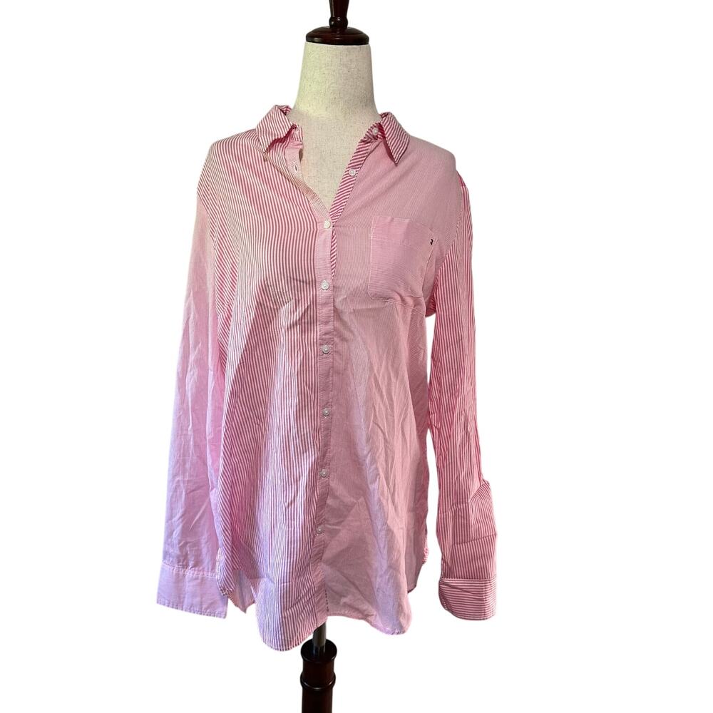 TOMMY HILFIGER Women's Ballet Pink Cotton Relaxed Fit Striped Shirt Size M